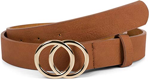 styleBREAKER cinturón de mujer monocolor con hebilla de anillo, cinturón para la cadera, cinturón para la cintura 03010093, tamaño:90cm, color:Coñac-oro