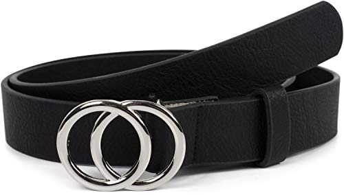 styleBREAKER cinturón de mujer monocolor con hebilla de anillo, cinturón para la cadera, cinturón para la cintura 03010093, tamaño:90cm, color:Negro-plata
