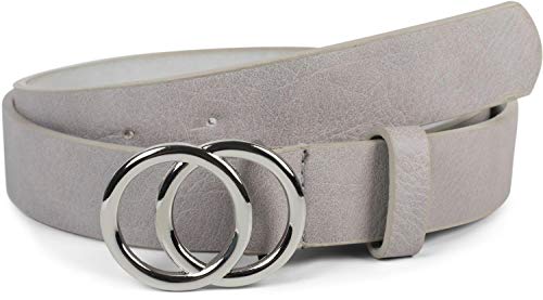 styleBREAKER cinturón de mujer monocolor con hebilla de anillo, cinturón para la cadera, cinturón para la cintura 03010093, tamaño:95cm, color:Gris claro-plata