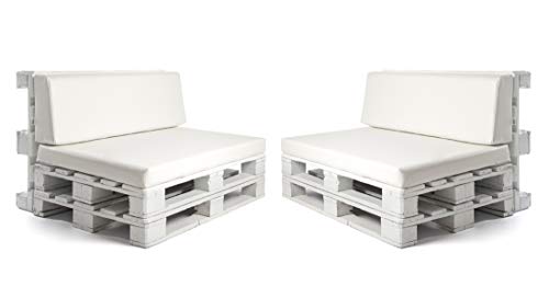 SUENOSZZZ-ESPECIALISTAS DEL DESCANSO Pack 2 Asientos y respaldos para Sofas de palets, Cojines Chill out Rellenos con Espuma y enfundados en Polipiel Color Blanco