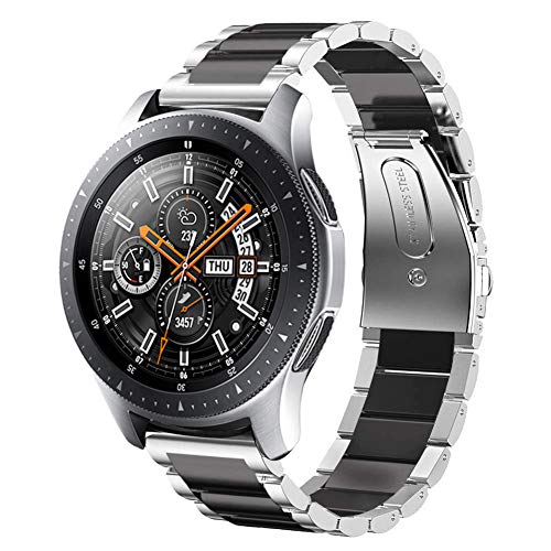 SUNDAREE Compatible con Correa Galaxy Watch 46MM,22MM Metal Acero Inoxidable Reemplazo Correa Banda Pulsera de Repuesto Correa para Samsung Galaxy Watch 46MM/Gear S3 Classic/Frontier(Plata+Negro)