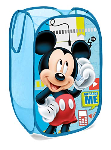 Superdiver Cesta plegable infantil de tela con asas para ropa sucia y juguetes, diseño Mickey Mouse de Disney 36x36x58 centímetros color azul