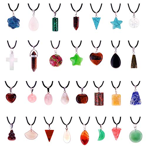 Surtido al azar 30 colgantes de piedra natural con forma de corazón, jade, turquesa, piedras de chakra, collar con cuentas de piedras preciosas con cordón de cuero Surtido al azar 30 colgantes de piedra natural con forma de corazón, jade, turquesa, piedras de chakra, collar con cuentas de piedras preciosas con cordón de cuero