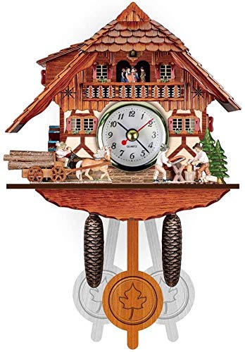 SWAOOS Mini Reloj de Cuco, casa de Bosque Negro con leñador y móvil muela,A
