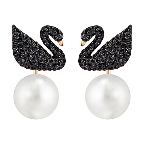 Swarovski Pendientes Ear Jacket Iconic Swan, negro, Baño en tono Oro Rosa Swarovski Pendientes Ear Jacket Iconic Swan, negro, Baño en tono Oro Rosa