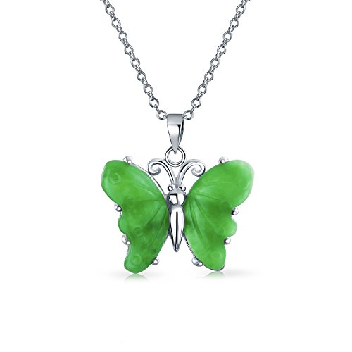 Tallado De Jade Verde Jardín Colgante Collar De Mariposas Para La Mujer Adolescente Con Cadena De Plata Esterlina 925