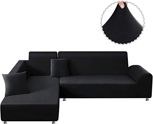 TAOCOCO Funda para sofá Funda para sofá en Forma de L Funda elástica elástica 2 Juegos para 3 Asientos + 3 Asientos, con Funda de cojín de 2 Piezas (Negro) TAOCOCO Funda para sofá Funda para sofá en Forma de L Funda elástica elástica 2 Juegos para 3 Asientos + 3 Asientos, con Funda de cojín de 2 Piezas (Negro)