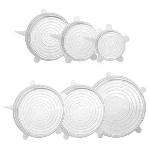 Tapas elásticas de silicona transparente, reutilizables, para cuencos, tazas, latas, frutas, microondas y congelador, 6 unidades