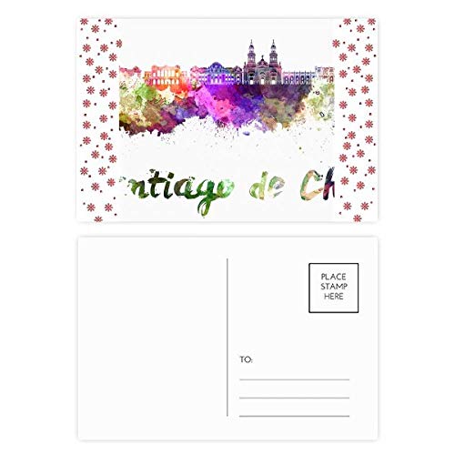 Tarjeta postal de agradecimiento de Santiago de Chile City con acuarela y flor de Navidad, 20 unidades Tarjeta postal de agradecimiento de Santiago de Chile City con acuarela y flor de Navidad, 20 unidades