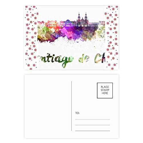 Tarjeta postal de agradecimiento de Santiago de Chile City con acuarela y flor de Navidad, 20 unidades