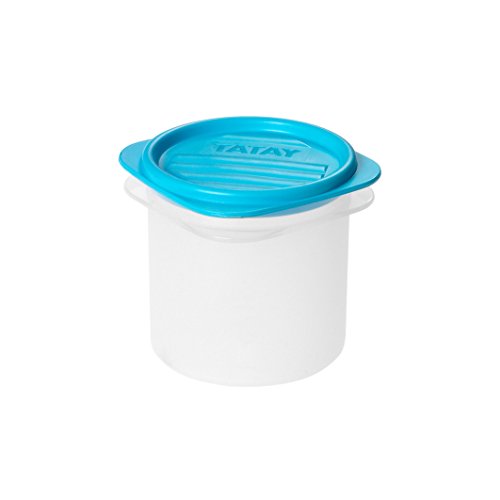 Tatay 1160000 Contenedor de alimentos hermético cilíndrico flexible a presión. Plástico transparente con tapa azul libre de bpa 03 litros de capacidad, 8.7 x 8,7 x 8,5 cm