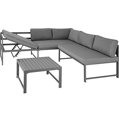 TecTake 403215 Conjunto de Muebles de Exterior Faro Gris, Mesa, Estructura de Aluminio, Set Inoxidable, Combinación Versátil, Incl. Cojines, para Jardín Patio Exterior