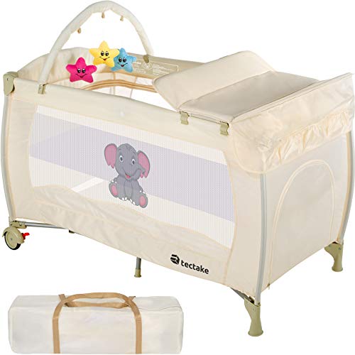 TecTake Cuna infantil de viaje portátil altura ajustable con acolchado para bebé - disponible en diferentes colores - (Beige | No. 402204)