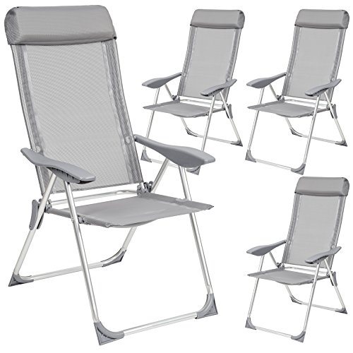TecTake Juego de 4 Aluminio Sillas de jardín plegable con reposabrazos gris TecTake Juego de 4 Aluminio Sillas de jardín plegable con reposabrazos gris