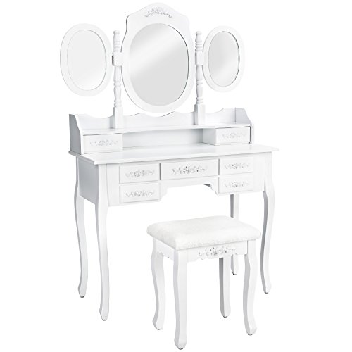 TecTake Mesa de Maquillaje tocador con Taburete | con 3 Espejos y cómoda | 7 cajones | Blanco TecTake Mesa de Maquillaje tocador con Taburete | con 3 Espejos y cómoda | 7 cajones | Blanco