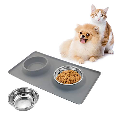 TedGem Comedero Perros con Doble Cuenco de Acero Inoxidable y Base Antideslizante de Silicona con Sistema de prevención de derrames, Mantel para Perro,Productos para Mascotas TedGem Comedero Perros con Doble Cuenco de Acero Inoxidable y Base Antideslizante de Silicona con Sistema de prevención de derrames, Mantel para Perro,Productos para Mascotas