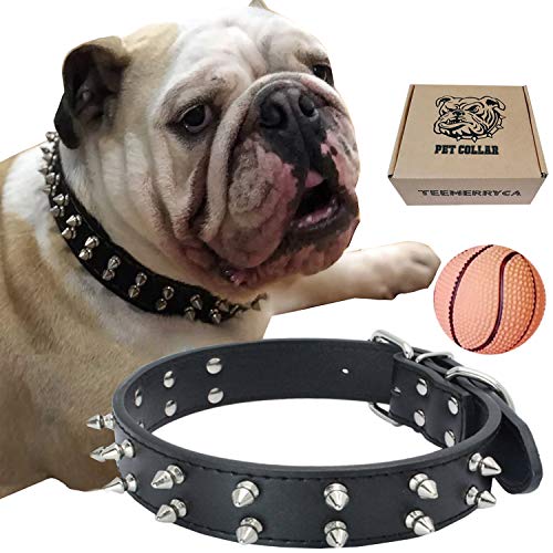 teemerryca - Collar de perro de piel sintética con tachuelas para perros medianos y grandes como Bulldog francés, cachorro, labrador, pastor alemán