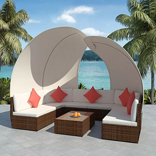 Tidyard Conjunto Muebles de Jardín de Ratán 34 Piezas con Capota y Cojines,Sofa Jardin Exterior para Patio Balcón o Jardín,Poli Ratán Marrón Tidyard Conjunto Muebles de Jardín de Ratán 34 Piezas con Capota y Cojines,Sofa Jardin Exterior para Patio Balcón o Jardín,Poli Ratán Marrón