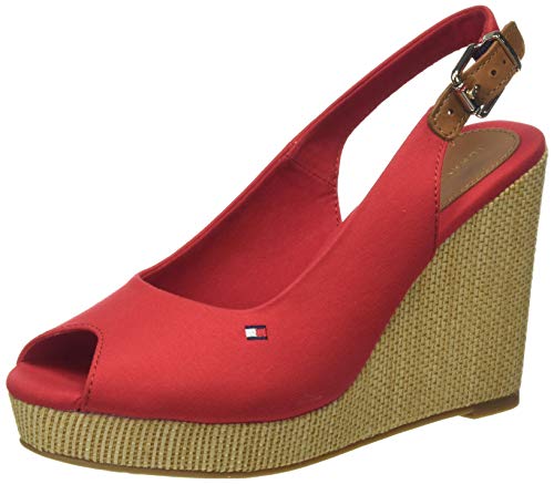 Tommy Hilfiger Iconic Elena Sling Back Wedge, Sandalias con Punta Abierta para Mujer, Rojo (Primary Red XLG), 39 EU