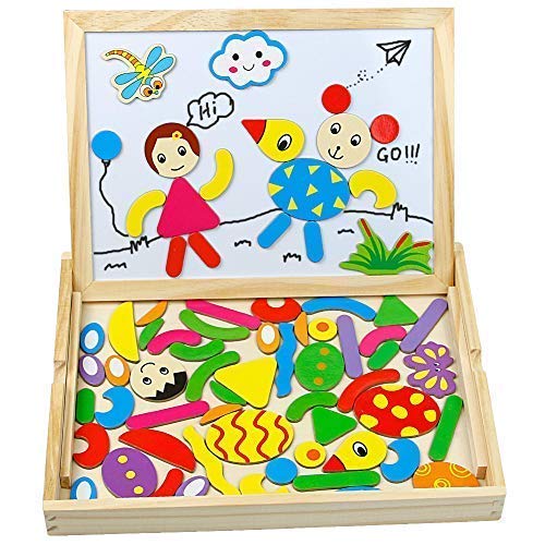 TONZE Puzzles Rompecabezas Magnéticos de Madera Juguete de Pizarra Magnética Doble Cara Tablero de Dibujo Juguetes Regalo Navidad Educativos Juego Puzzles Infantil Niños 3 4 5 Años