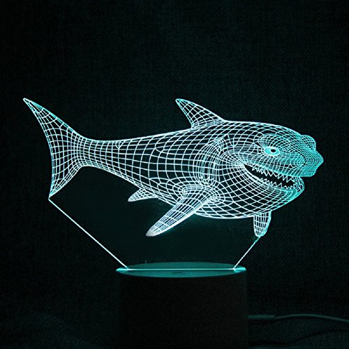 TRADE® 3D Visual Marine Animal Tiburón 15 teclas Control Remoto Panel de acrílico LED 7 colores decoración del hogar niños regalos mesita noche luz