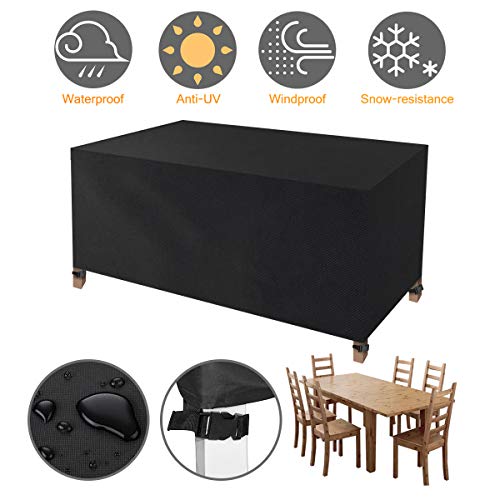 Tvird Funda para Muebles Impermeable,Funda Mesa Jardin,Cubierta para Exterior Funda Protectora Muebles Mesas Sillas Sofás Exterior 420D Oxford Impermeables Anti-Viento/UV(170 x 94 x 70CM)-Negro