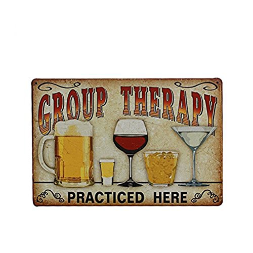 UEETEK Lata Metal vintage de la pared muestra placa cartel "Terapia de grupo practica aquí" para Cafe Bar Pub cerveza