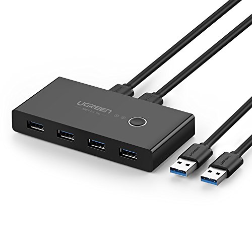 UGREEN 4 Puertos USB 3.0 Switch 2 Entradas y 4 Salidas, Ladron USB KVM con 2 Cable USB para Compartir 4 Dispositivos de Teclado, Ratón, Memorias USB, Disco Duro, Impresoras, Escáneres, etc.