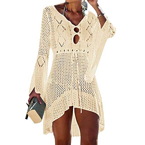 UMIPUBO Vestido de Playa Mujer Suelto Pareos Playa V-Cuello Camisolas y Pareos Ganchillo Vendaje Bikini Traje de Baño Cover up Tunica Talla Grande UMIPUBO Vestido de Playa Mujer Suelto Pareos Playa V-Cuello Camisolas y Pareos Ganchillo Vendaje Bikini Traje de Baño Cover up Tunica Talla Grande