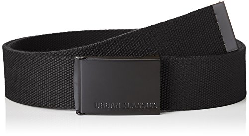 Urban Classics Belt Canvas Unisex, Hombre y Mujer, Correa de Tela, Cinturón de Cuerda sin Agujeros, con Logo en la Hebilla Cuadrada, Negro/Negro, Talla Única