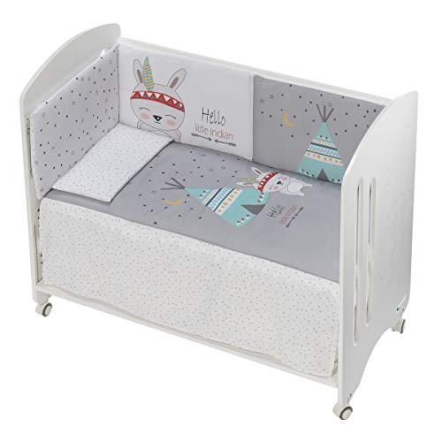 (Varios Modelos) Edredón de cuna desenfundable + protector desenfundable + Cojín color Indio Blanco/Gris, tamaño CUNA 60 x 120