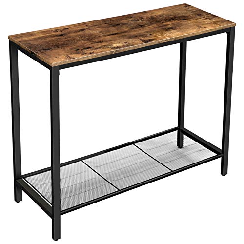 VASAGLE Mesa de Consola de Estilo Industrial, Mesa de Entrada con Estante de Malla Metálica, 100 x 35 x 80 cm, para Vestíbulo, Salón, Marrón Rústico y Negro LNT86X