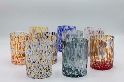 Vasos de Cristal de Murano, Juego de 6 Piezas de Colores Surtidos, Vasos de Agua, Vino o Bebidas para Uso Diario Originales Venezia Murano Glasses