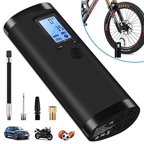 VEEAPE Compresor de Aire Portátil con Batería Recargable 2000 mAh, Mini Bomba de Bicicleta electrica, Multifuncional para Coche, Moto, Pelotas y etc, con Pantalla LCD Digital y Linterna LED