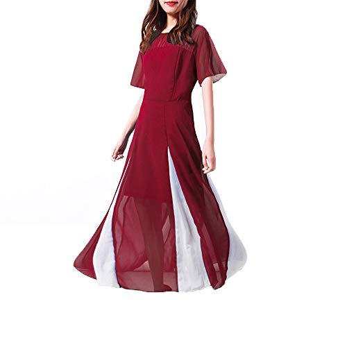 Vestido De Gasa con Cuello Redondo Y Manga Corta De MurciéLago De Cintura Alta para Mujer De Primavera