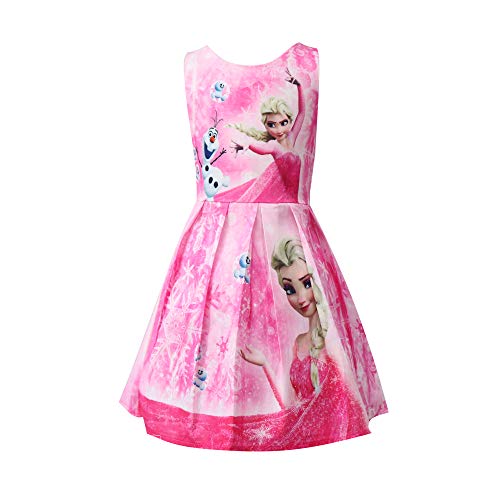 Vestidos para niñas Chaleco Vestido sin Mangas Una línea Sundress 3-8Y Azul Rosa Rosa