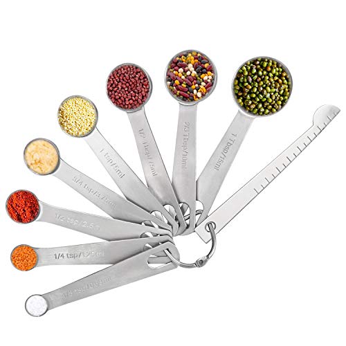 Vicloon Cucharas Medidoras y Regla de Medición, Juego 9 Piezas, 18/8 Material de Acero Inoxidable, para Medir Líquidos y Los Ingredientes Secos