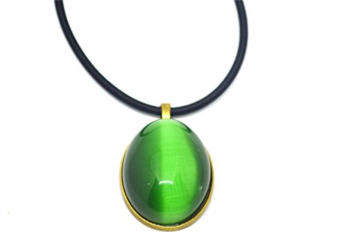 Vintage Oval verde piedra ojo de gato colgante collar de cuerda