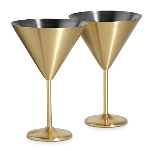 VonShef Juego de 2 Copas de Cóctel Martini de Acero Inoxidable color Oro – Caja de regalo
