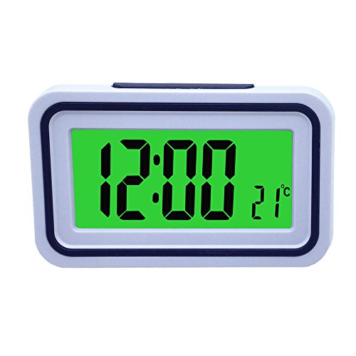 VSONE Reloj Despertador Parlante en Español, Alarma LCD con Voz, Reloj Hablando (Blanco y Morado)