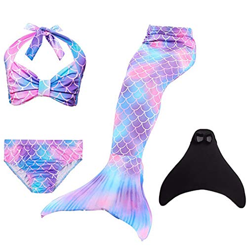 Wishliker - Disfraz de sirena con cola, bikini y aleta para niña (conjunto de 4 piezas) Dh48 (negro). 140 Wishliker - Disfraz de sirena con cola, bikini y aleta para niña (conjunto de 4 piezas) Dh48 (negro). 140