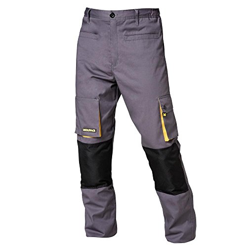 Wolfpack 15017085 Pantalon de Trabajo Gris/Amarillo Largo Talla 38/40 S