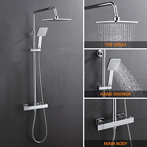 WOOHSE Columna de Ducha Termostático Adjustable Griferias Hidrosanitarias Termostaticas Conjunto de Ducha con Cabezal Efecto Iluvia Sistema de Ducha Cromado WOOHSE Columna de Ducha Termostático Adjustable Griferias Hidrosanitarias Termostaticas Conjunto de Ducha con Cabezal Efecto Iluvia Sistema de Ducha Cromado