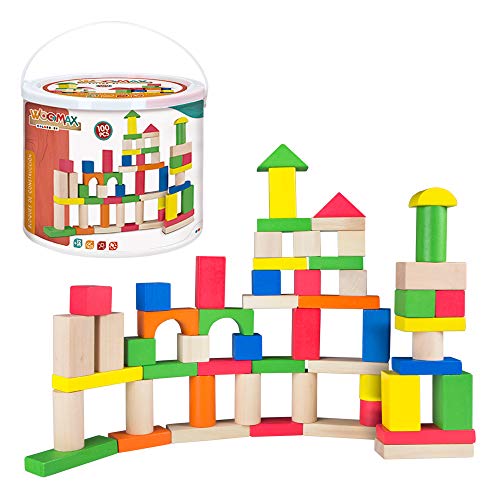 WOOMAX-Cubo 100 bloques de madera, (Colorbaby 40993) WOOMAX-Cubo 100 bloques de madera, (Colorbaby 40993)
