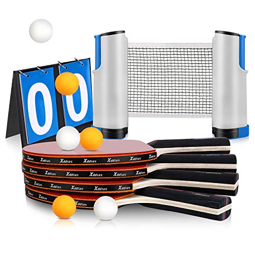 XDDIAS Raquetas de Tenis de Mesa, 4 Raquetas + Red Retráctil + Tarjeta de Puntuación + 6 Bolas Conjunto de Pingpong Set Portátil para Interior al Aire Libre Regalo XDDIAS Raquetas de Tenis de Mesa, 4 Raquetas + Red Retráctil + Tarjeta de Puntuación + 6 Bolas Conjunto de Pingpong Set Portátil para Interior al Aire Libre Regalo