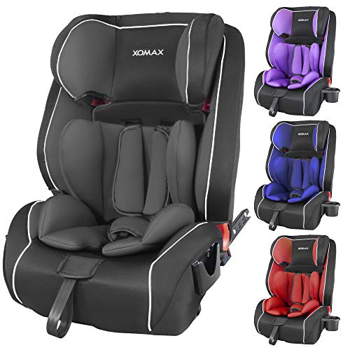 XOMAX HQ668 Silla de coche ISOFIX Grupo 1/2/3 con portabotellas I creciendo con el niño: 1-12 años, 9-36kg I cinturón de 5 puntos y cinturón de 3 puntos I funda extraíble y lavable I ECE R44/04