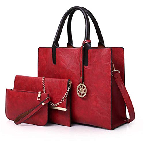 XYAZ Moda para mujer Pure Color PU Bolso Diagonal Bolso para mujer Conjunto de 3 piezas,Rosso