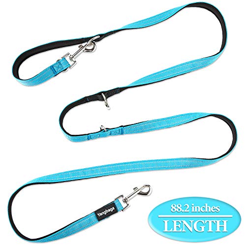 Yangbaga Correa para Perros Multiposición, Correa Perro adiestramiento Nylon Correa Doble, 4 Longitudes para Perro Pequeño Perro Mediano y Perro Grande 224cm Azul