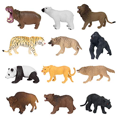 YIJIAOYUN 12 Piezas de plástico Educativo Animales del Bosque Juego de Juguete de Figuras para niños, niñas, Que Incluyen Leones, Tigres, gorilas, Pandas, panteras, Lobos YIJIAOYUN 12 Piezas de plástico Educativo Animales del Bosque Juego de Juguete de Figuras para niños, niñas, Que Incluyen Leones, Tigres, gorilas, Pandas, panteras, Lobos