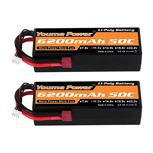 Youme Power 11.1V Batería Lipo, 3S Lipo Batería 6200mah 50C Estuche rígido Deans T Plug para Traxxas RC Coche / Camión / Buggy, Barco RC, Avión, UAV, Drone (2 Paquetes) Youme Power 11.1V Batería Lipo, 3S Lipo Batería 6200mah 50C Estuche rígido Deans T Plug para Traxxas RC Coche / Camión / Buggy, Barco RC, Avión, UAV, Drone (2 Paquetes)